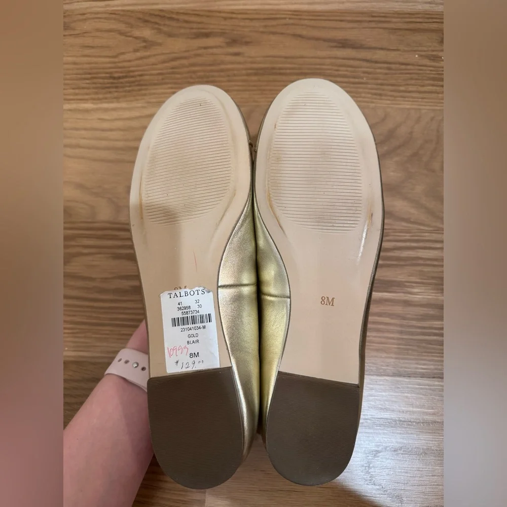NWOB Talbots Blair Cap Toe Gold Ballet Flats, Size 8M - Picture 3 of 5